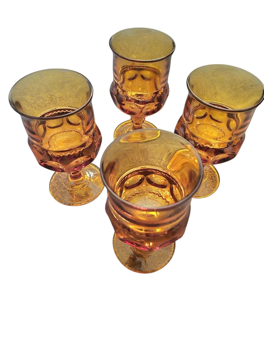 VINTAGE KINGS CROWN Amber Wine Goblet Set of 4 Indiana Glass 5 5/8 In Open Box - Picture 7 of 9